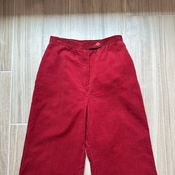 Women's Vintage Red Wide Leg Bell Bottom Flare Pants High Waist Corduroy W24 - Picture 2 of 11
